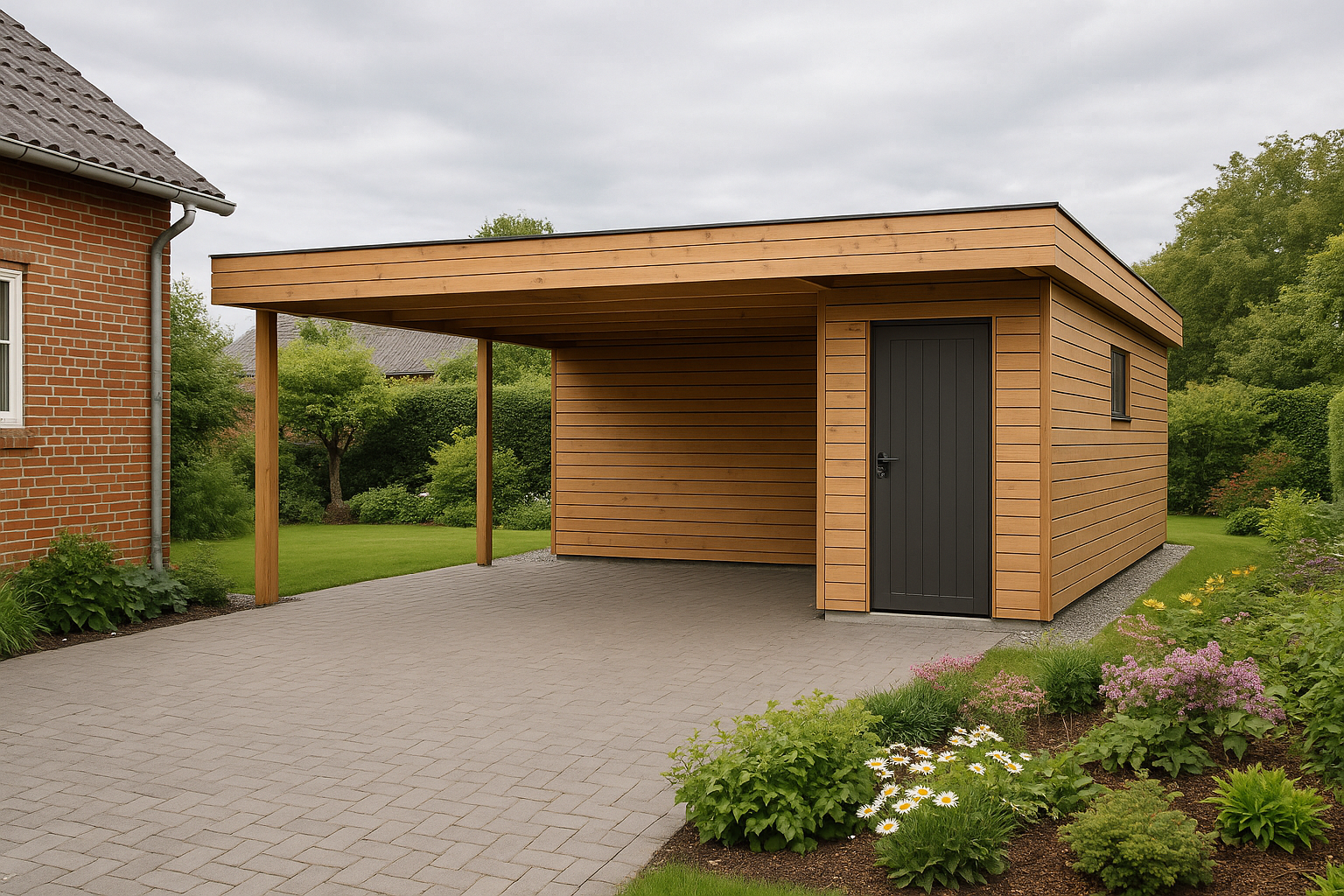 Skur og carport i dansk have