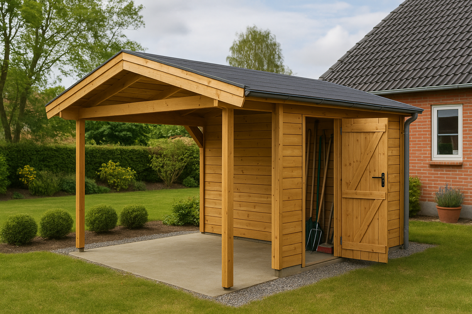 Carport med redskabsrum
